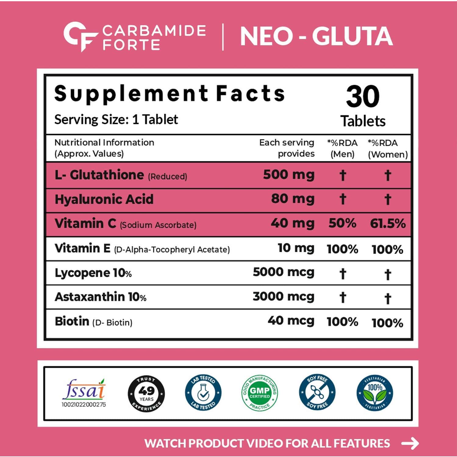 rda glutathione Buy CARBAMIDE FORTE L REDUCED + VITAMIN C+ HYALURONIC ACID & VITAMIN E & BIOTIN 30 TABLETS Online & Get Upto 60% OFF at PharmEasy Your skin’s brightest days