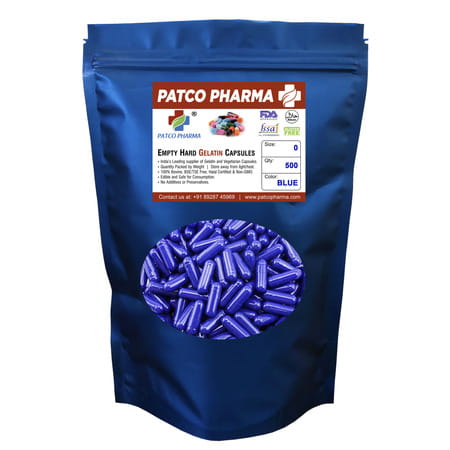 Patco Pharmaceuticals - Size 0 Blue Empty Gelatin Pill Capsule | Diy Powder Filling (Pack Of 500)