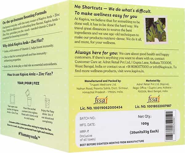 Kapiva Amla & Zinc Fizz Effervescent Powder - Effervescent Supplement For Strong Immunity