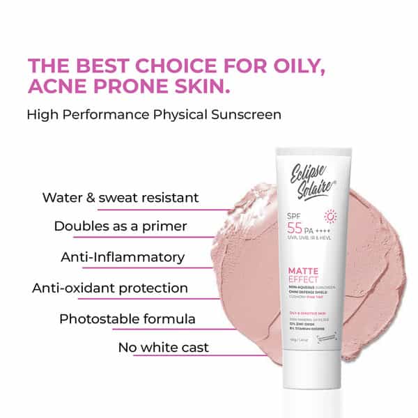 Eclipse Solaire Matte Effect Sunscreen Spf 55 Pa++++ | Acne Prone Oily & Sensitive Skin - 40Gm