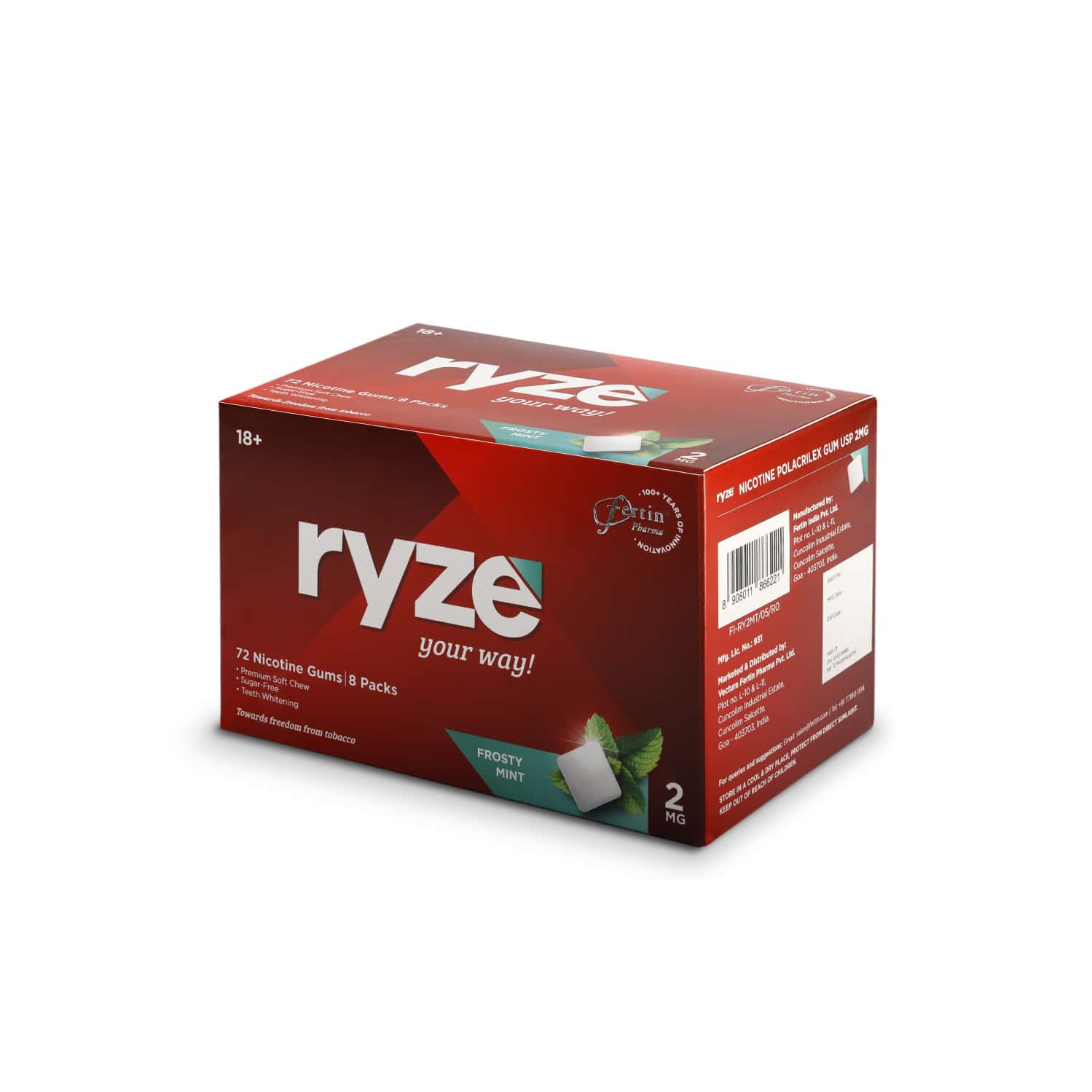 Buy RYZE NICOTINE GUM 2MG SOFT CHEW EASY ON THROAT I FROSTY MINT (9