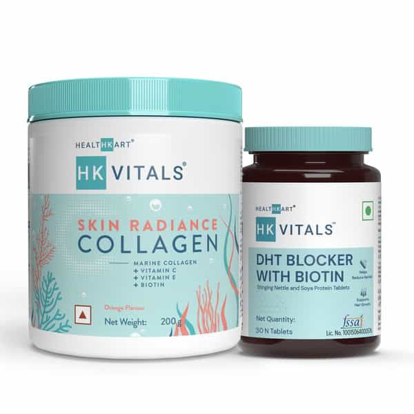 Healthkart Hk Vitals Skin Radiance Collagen, Orange, 200 G And Dht Blocker With Biotin, 30 Tablets
