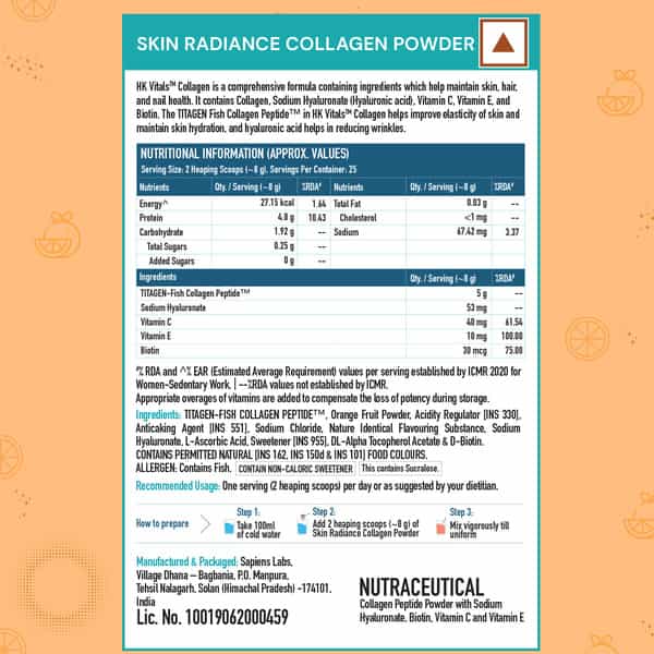 Healthkart Hk Vitals Skin Radiance Collagen, Orange, 200 G And Dht Blocker With Biotin, 30 Tablets