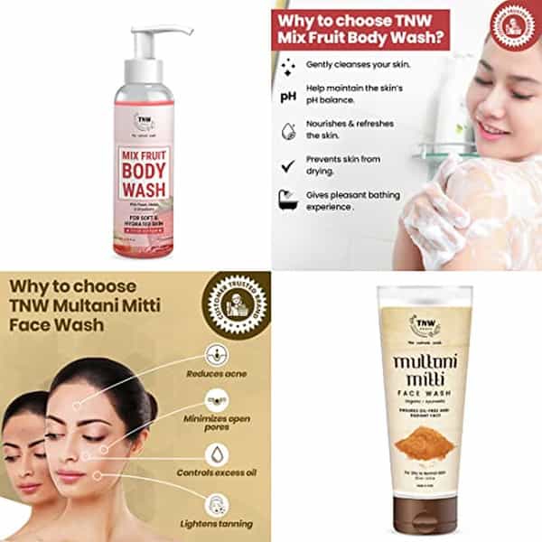 Tnw The Natural Wash Mix Fruit Body Wash And Multani Mitti Face Wash For Gentle Cleansing