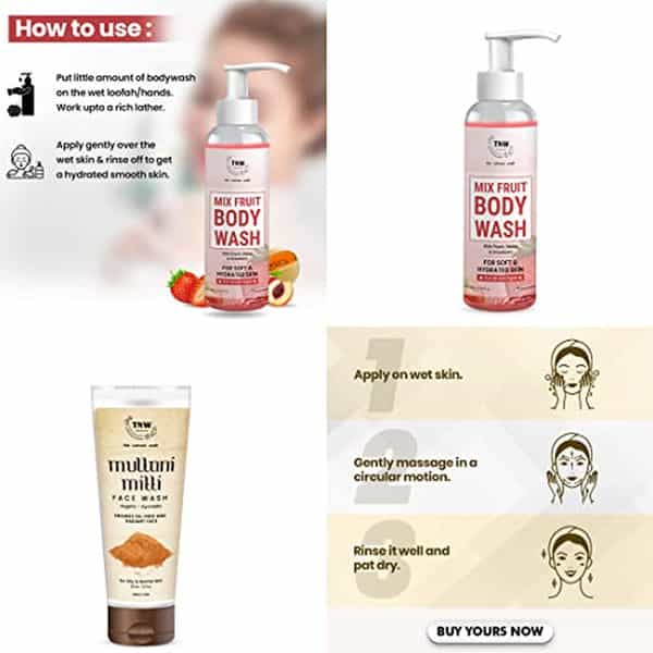 Tnw The Natural Wash Mix Fruit Body Wash And Multani Mitti Face Wash For Gentle Cleansing