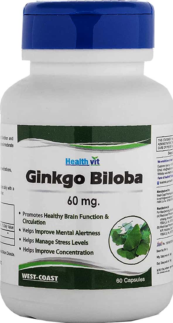 Healthvit Ginkgo Biloba ( Supports Memory Focus & Clarity ) - 60mg - 60 Capsules