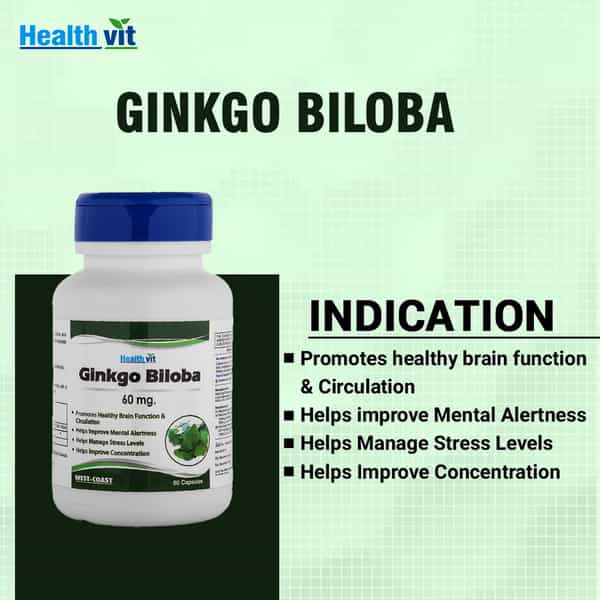 Healthvit Ginkgo Biloba ( Supports Memory Focus & Clarity ) - 60Mg - 60 Capsules
