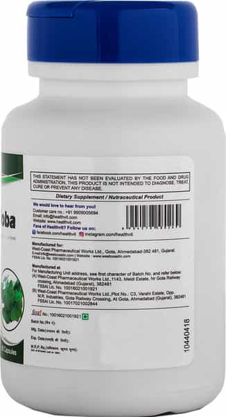 Healthvit Ginkgo Biloba ( Supports Memory Focus & Clarity ) - 60Mg - 60 Capsules