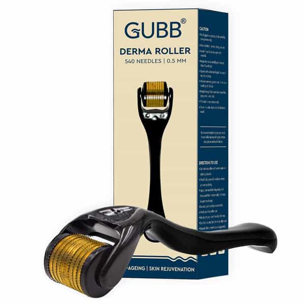 Gubb Derma Roller 0.5Mm For Hair Regrowth Face Acne Scars & Skin Aging 540 Micro Needles - Golden