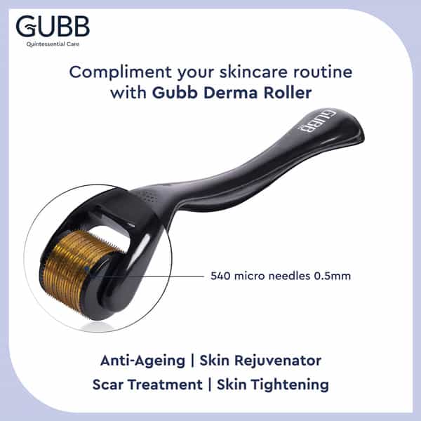 Gubb Derma Roller 0.5Mm For Hair Regrowth Face Acne Scars & Skin Aging 540 Micro Needles - Golden