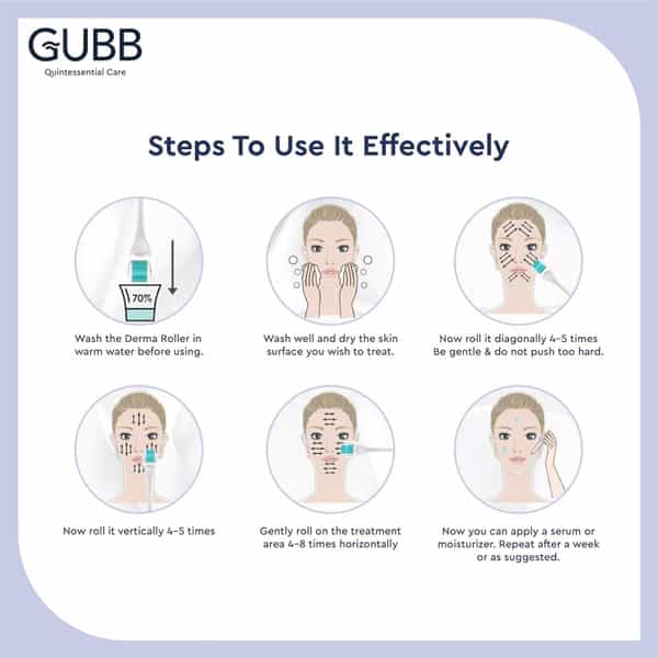 Gubb Derma Roller 0.5Mm For Hair Regrowth Face Acne Scars & Skin Aging 540 Micro Needles - Golden