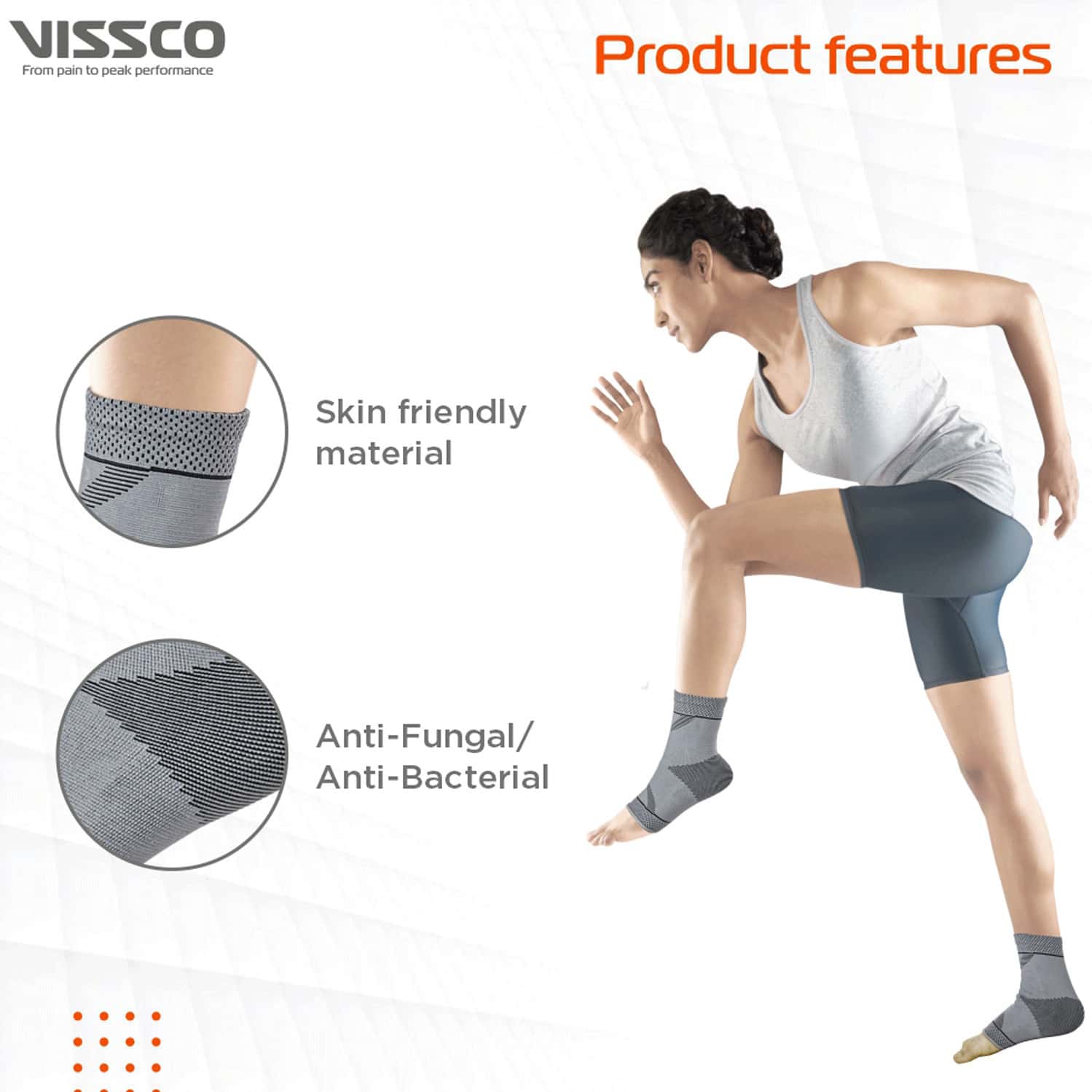 Buy VISSCO 2D ANKLE SUPPORT PAIN RELIEVER FOR STRAINED OR SPRAINED ANKLES XL (GREY) Online