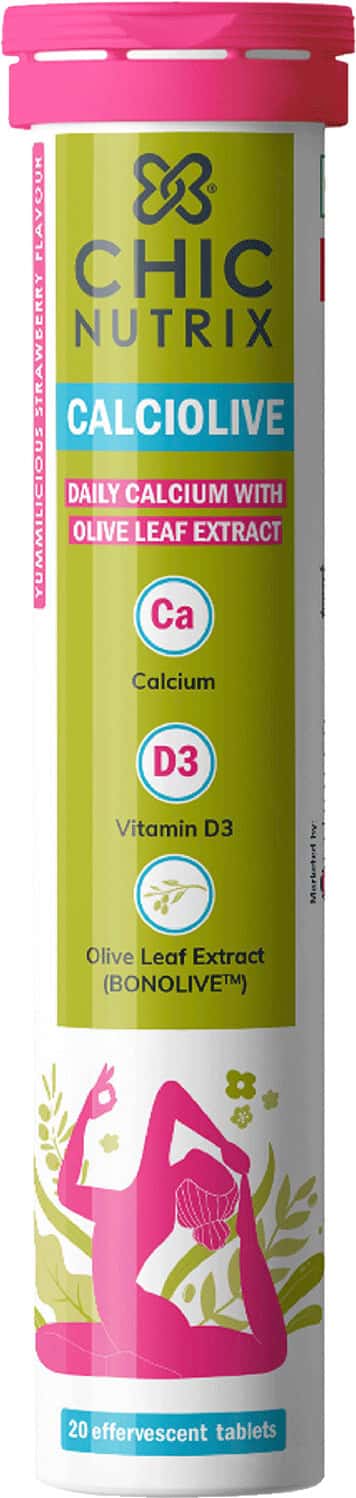 Chicnutrix Calciolive - Daily Calcium With Olive Leaf Extract- 20 Effervescent Tabs Strawberry