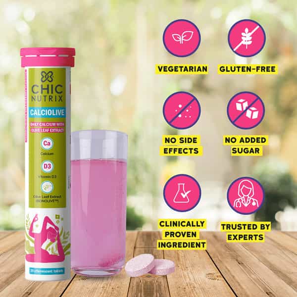 Chicnutrix Calciolive - Daily Calcium With Olive Leaf Extract- 20 Effervescent Tabs Strawberry