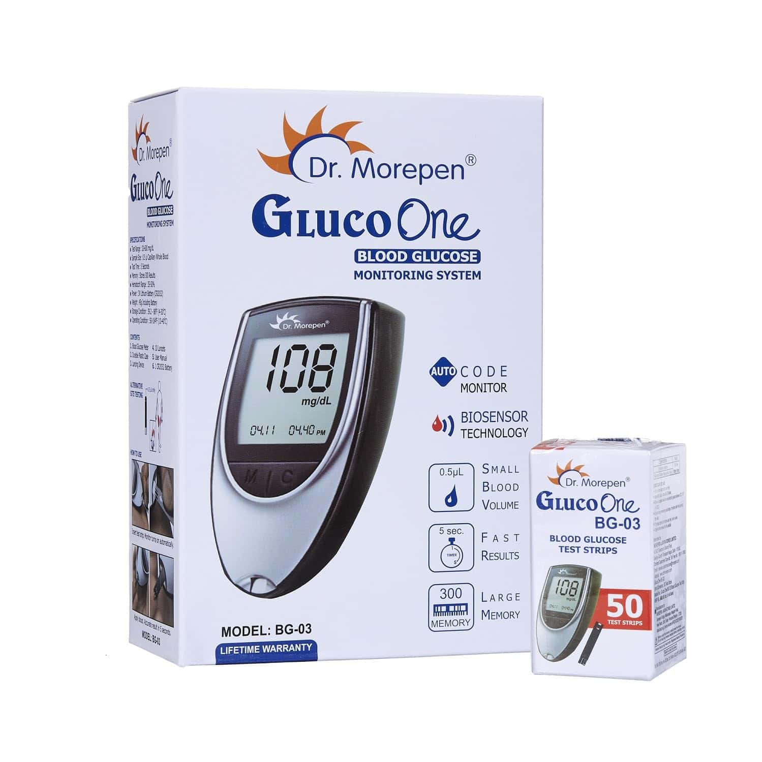 Dr. Morepen Bg-03 Glucometer Kit (with 50 Strips)