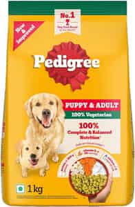 Pedigree Adult & Puppy Dry Dog Food | 100% Vegetarian | 1 Kg | Contains 37 Essential Nutrients