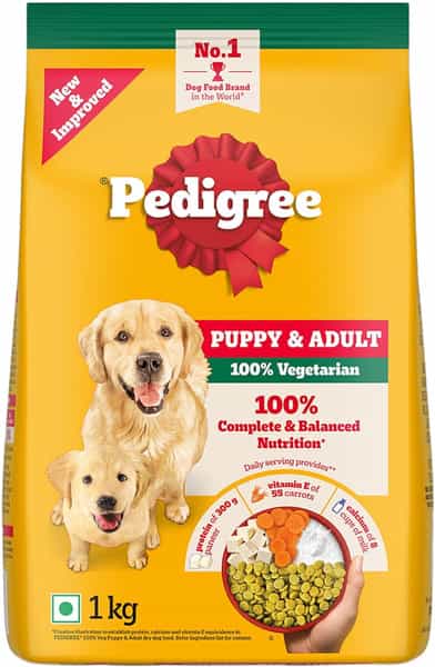 Pedigree Adult & Puppy Dry Dog Food | 100% Vegetarian | 1 Kg | Contains 37 Essential Nutrients