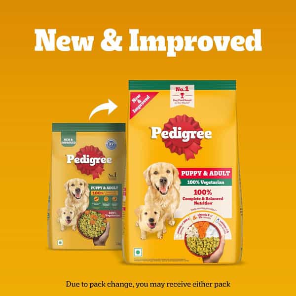 Pedigree Adult & Puppy Dry Dog Food | 100% Vegetarian | 1 Kg | Contains 37 Essential Nutrients