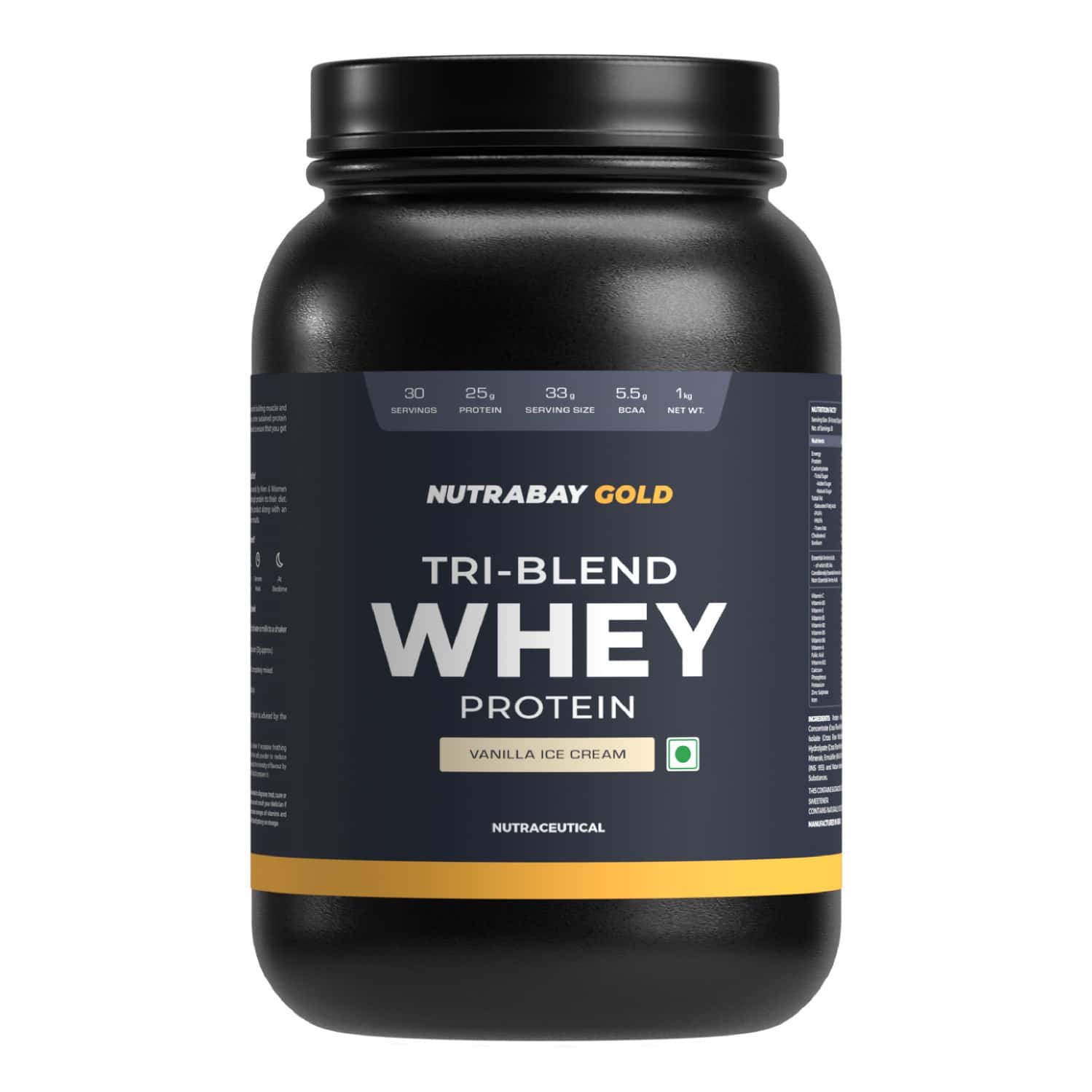 Nutrabay Gold Tri-blend Whey Protein Vanilla Ice Cream - 1kg