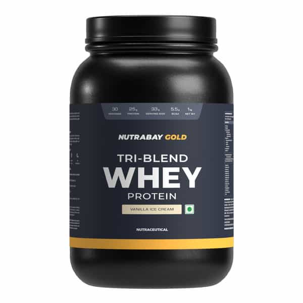 Nutrabay Gold Tri-Blend Whey Protein Vanilla Ice Cream - 1Kg