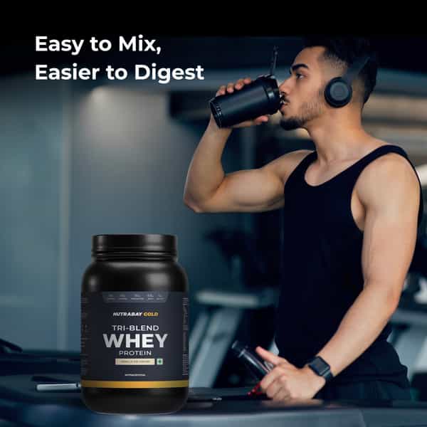 Nutrabay Gold Tri-Blend Whey Protein Vanilla Ice Cream - 1Kg