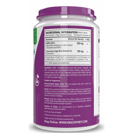 Healthyhey Nutrition Akba With 85% Boswellic Acid & Curcumin - 60 Veg Capsules