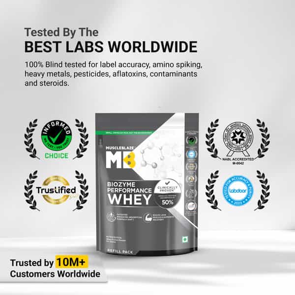 Muscleblaze Biozyme Performance Whey Protein Powder | Unflavoured (1Kg Refill Pack) | 25G Protein
