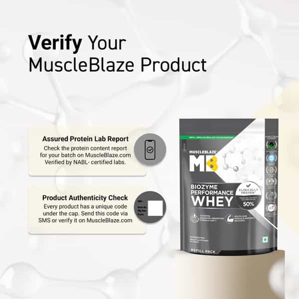 Muscleblaze Biozyme Performance Whey Protein Powder | Unflavoured (1Kg Refill Pack) | 25G Protein