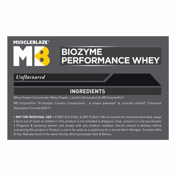 Muscleblaze Biozyme Performance Whey Protein Powder | Unflavoured (1Kg Refill Pack) | 25G Protein
