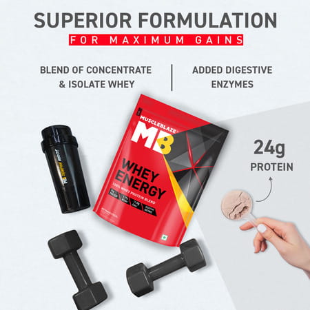 Muscleblaze Whey Energy (Cold Coffee| 2kg / 4.4lbs) | 24g Protein| 100% Whey Protein Blend