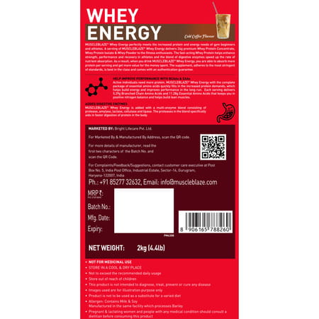 Muscleblaze Whey Energy (Cold Coffee| 2kg / 4.4lbs) | 24g Protein| 100% Whey Protein Blend