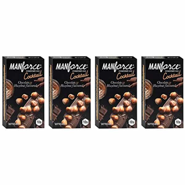 Manforce Cocktail Condoms (Dotted-Rings) Hazelnut & Chocolate Flavoured 10 Pcs X Pack Of 4