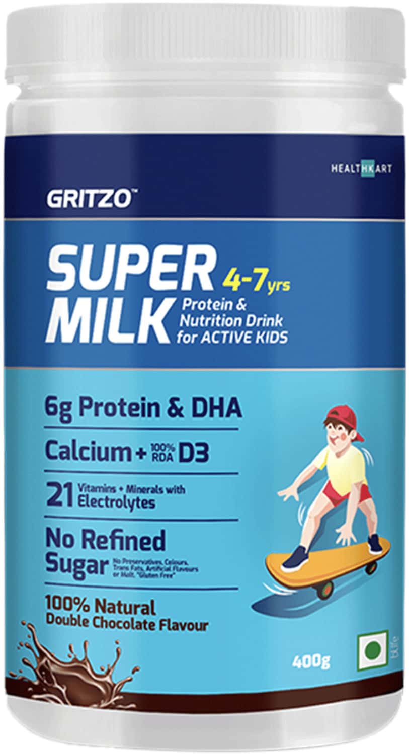 Gritzo Supermilk 4-7y (active Kids) Nutrition Drink- 400 G Natural Double Chocolate