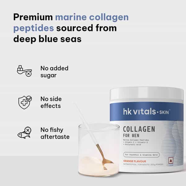 Hk Vitals Marine Collagen For Men Supplement (Orange - 200G) With Sipper Bottle