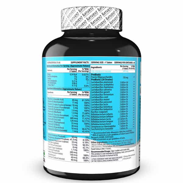 Naturyz Multivitamin With Probiotics 50 Billion Cfu & Prebiotics For General Health - 60 Tablets