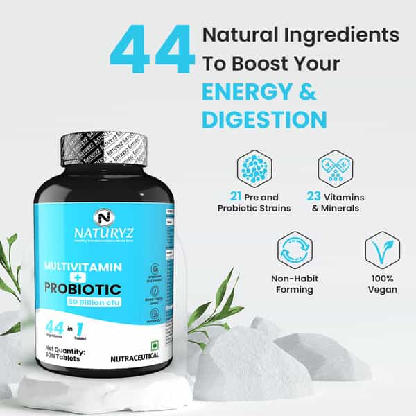 Naturyz Multivitamin With Probiotics 50 Billion Cfu & Prebiotics For General Health - 60 Tablets