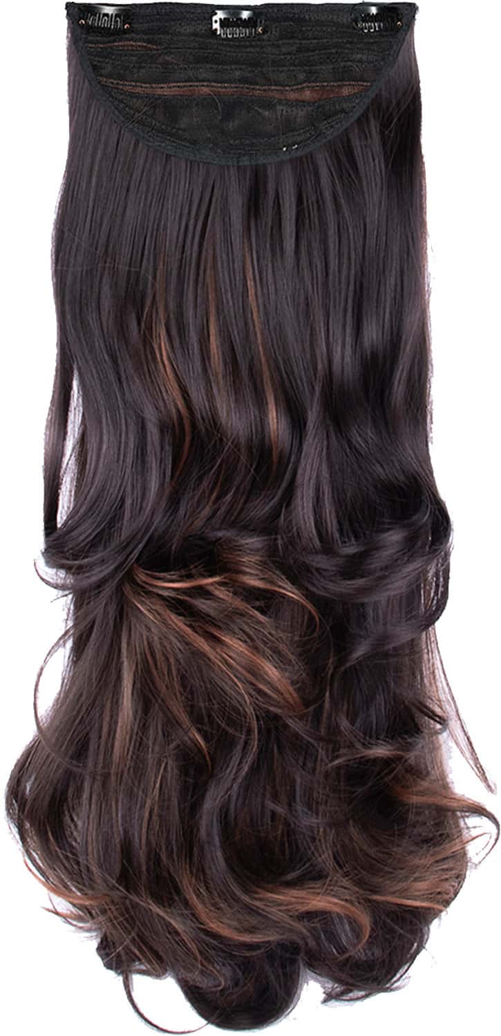 Streak Street Clip-In 24" Out Curl Dark Brown Hair Extensions With Copper Highlights
