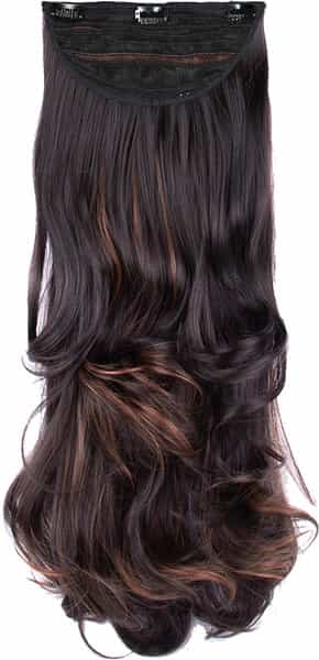Streak Street Clip-In 24" Out Curl Dark Brown Hair Extensions With Copper Highlights