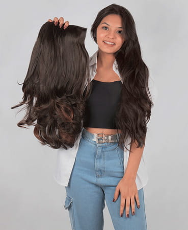 Streak Street Clip-In 24" Out Curl Dark Brown Hair Extensions With Copper Highlights