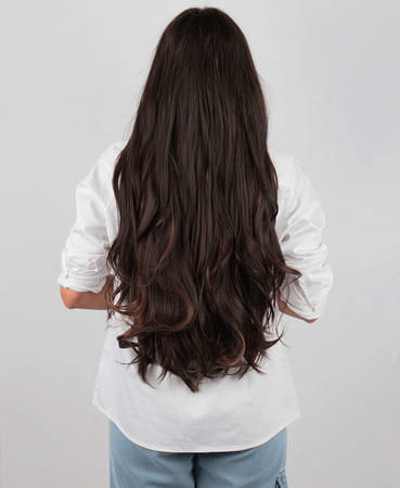 Streak Street Clip-In 24" Out Curl Dark Brown Hair Extensions With Copper Highlights