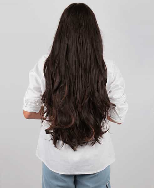 Streak Street Clip-In 24" Out Curl Dark Brown Hair Extensions With Copper Highlights