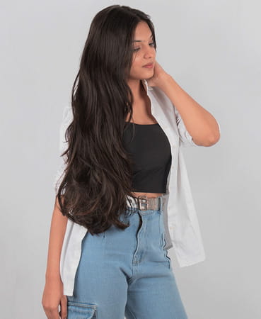 Streak Street Clip-In 24" Out Curl Dark Brown Hair Extensions With Copper Highlights