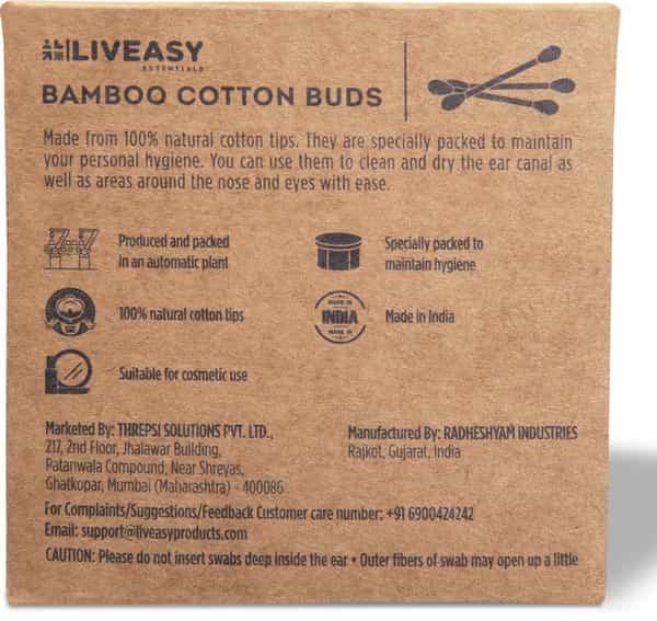 Liveasy Essentials Bamboo Cotton Buds - 80 Sticks/160 Swabs