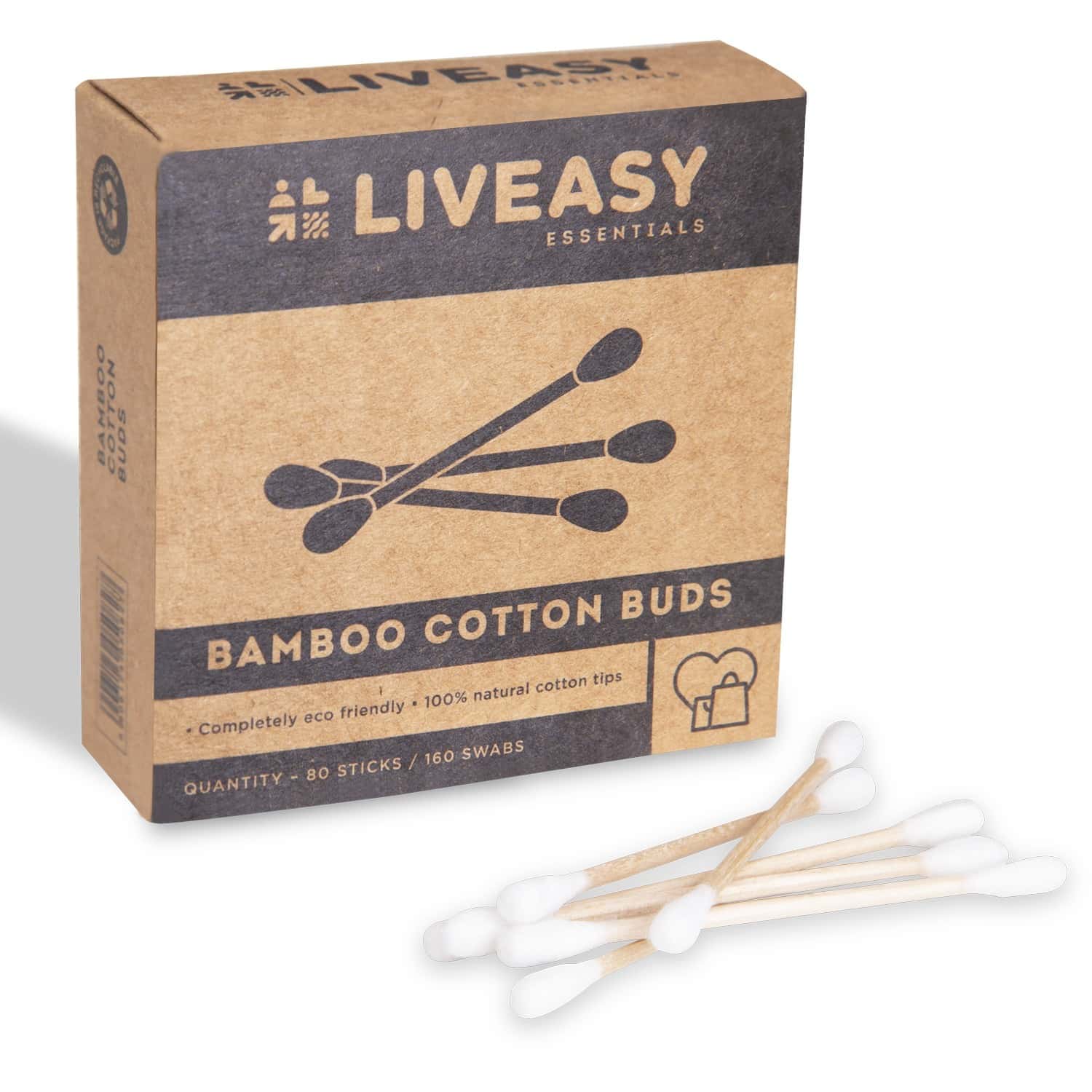 Buy LIVEASY ESSENTIALS BAMBOO COTTON BUDS 80 STICKS/160 SWABS Online