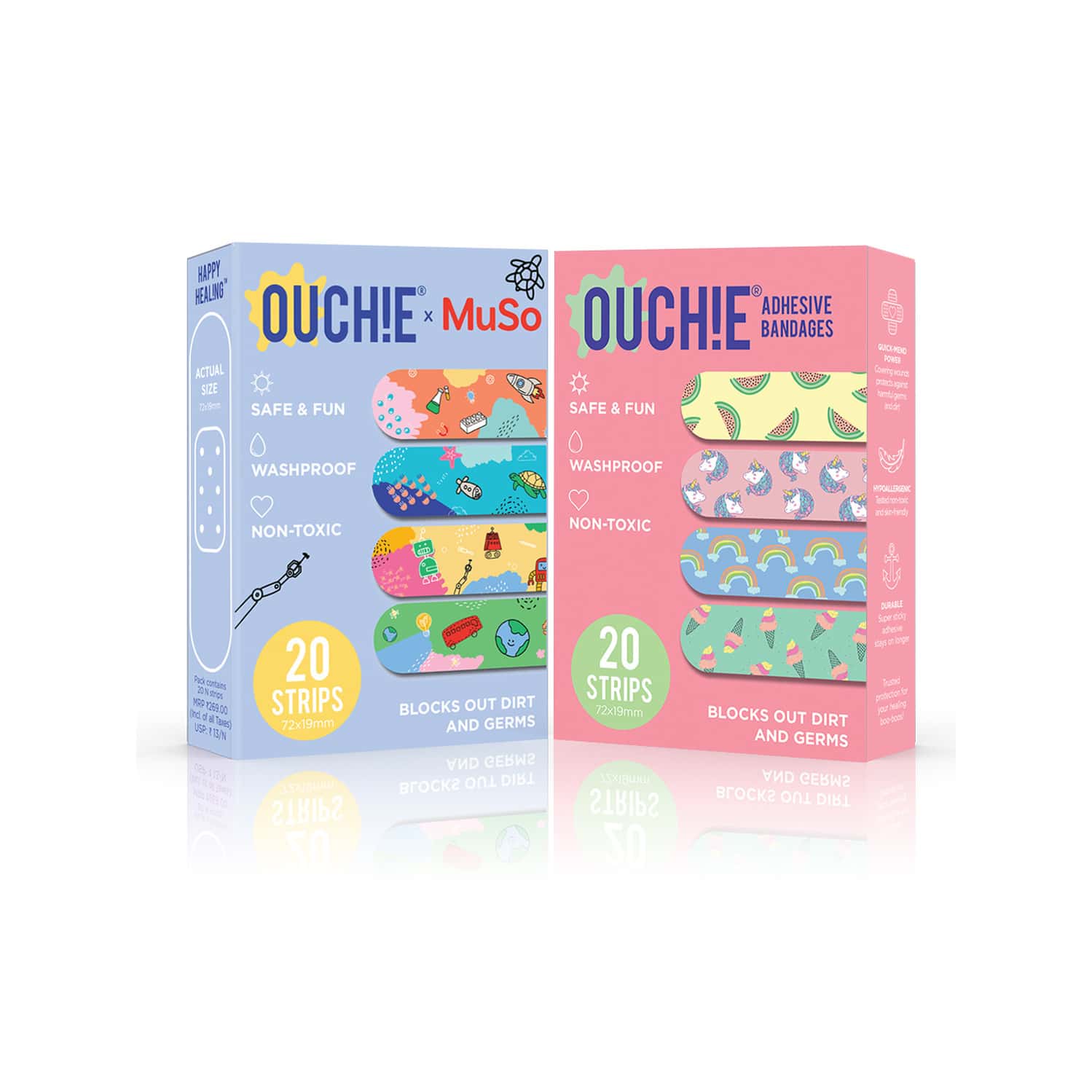 Ouchie Non-toxic Printed Bandages Double Combo (40 Pack) - Ouchie X Muso & Pink