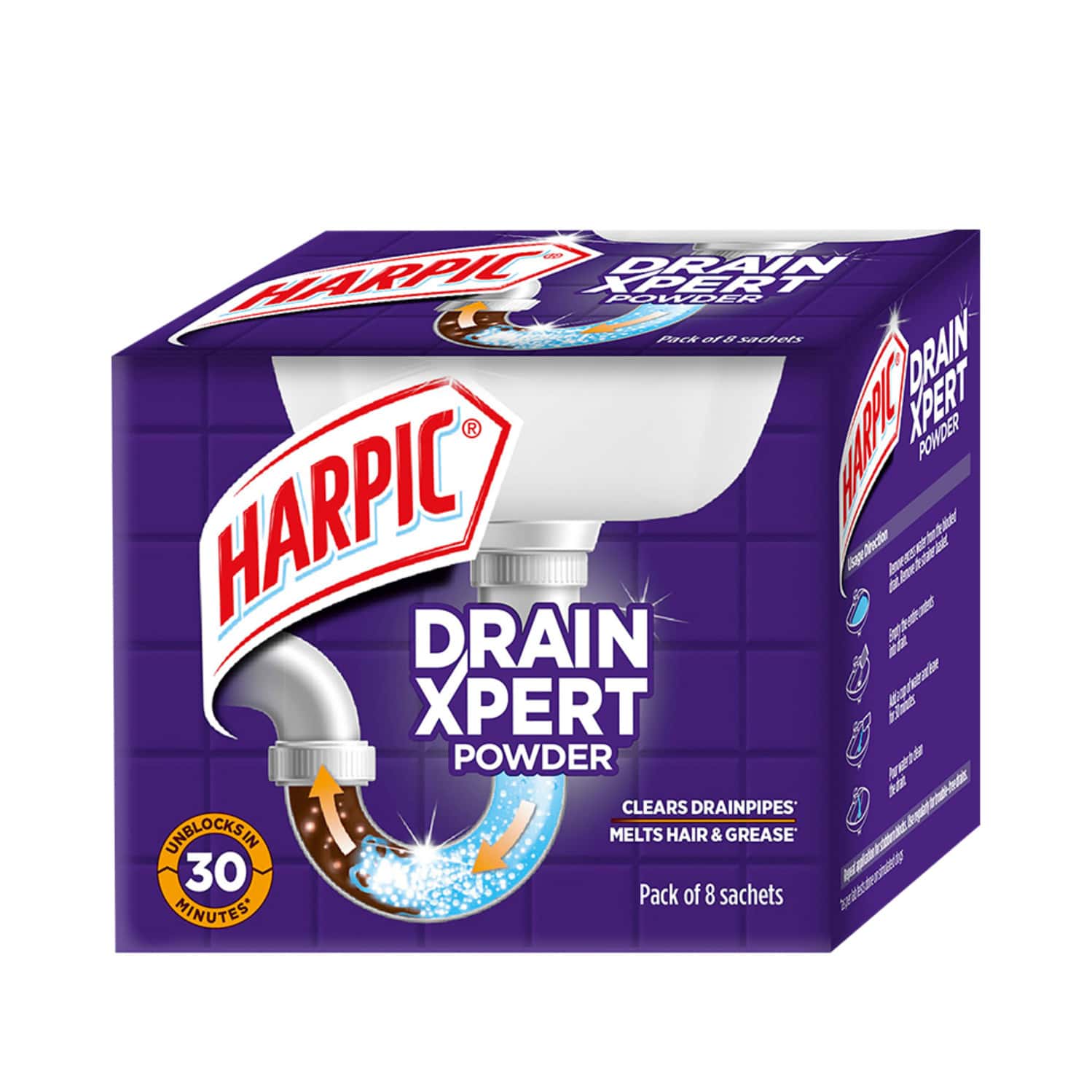 Buy HARPIC DRAIN XPERT DRAIN CLEANING POWDER (50G X 8) Online & Get