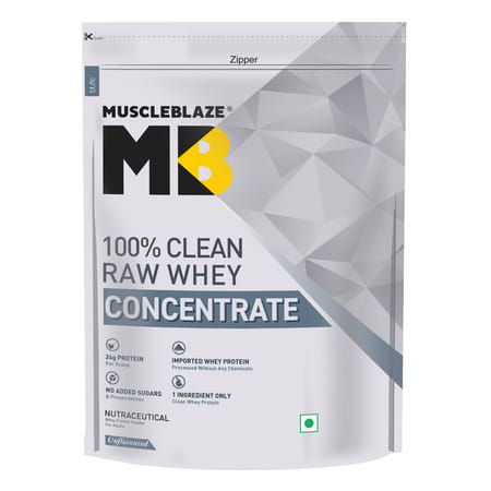 Muscleblaze 100% Clean Raw Whey Protein Concentrate (Unflavoured | 2kg) | 24g Protein Per Scoop