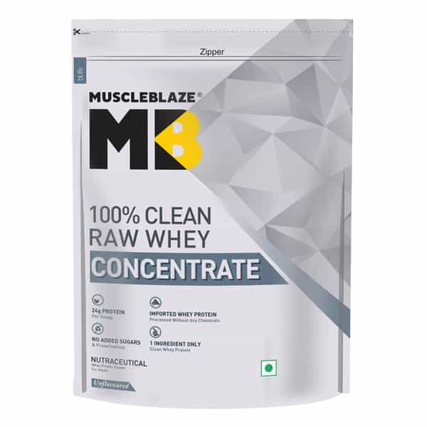 Muscleblaze 100% Clean Raw Whey Protein Concentrate (Unflavoured | 2Kg) | 24G Protein Per Scoop