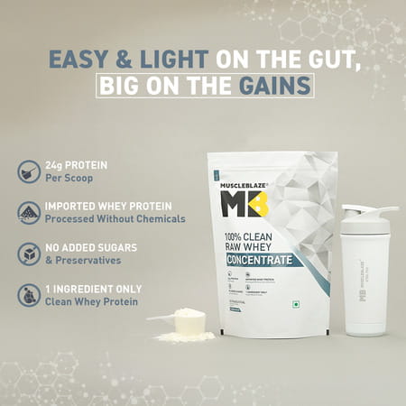 Muscleblaze 100% Clean Raw Whey Protein Concentrate | Unflavoured | 24G Protein Per Scoop | 2 Kg