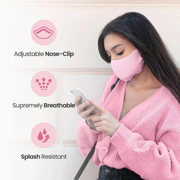 Frido Ultimate Pro Copper Mask|Pink|Nose Clip|Ear Loop|Washable|Imported|Medium Size (Pack Of 2)